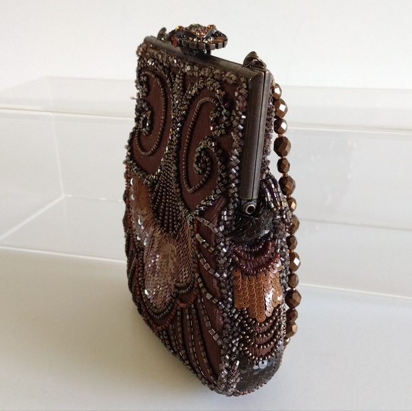 Larisa Barrera Jeweled Clasp Brown Beaded Evening Bag - Picture 4 of 13